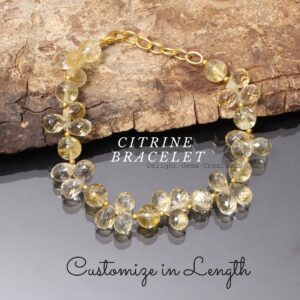 Natural Citrine Beaded Bracelet, Faceted & Round Gemstone, 8.5 Inches