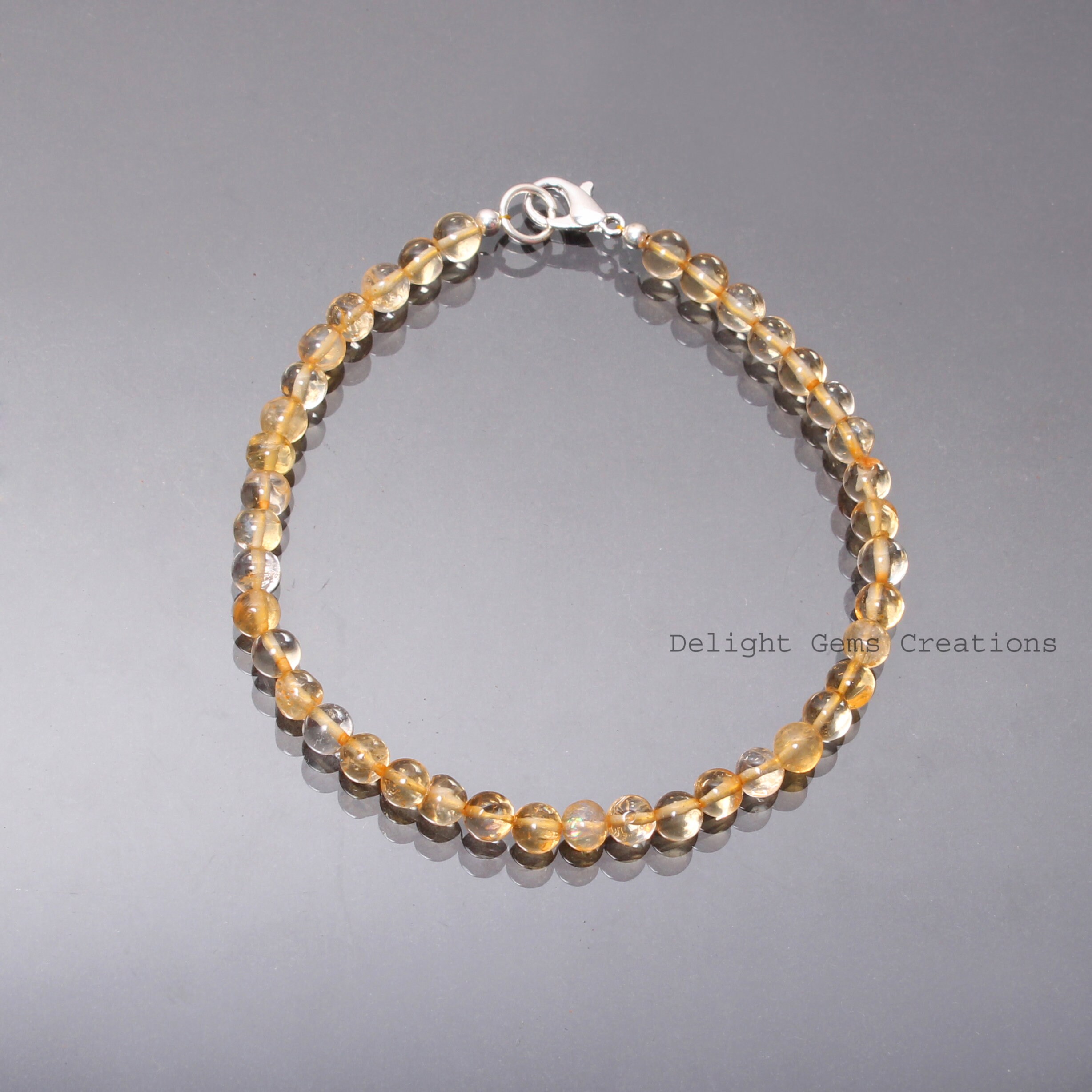 Natural Citrine Beaded Bracelet, Handmade Gemstone Jewelry