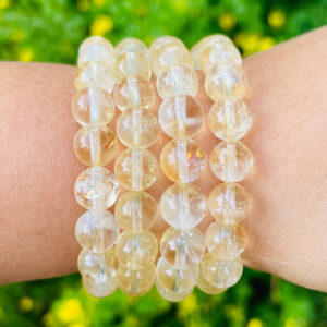 Natural Citrine Crystal Bracelet: Round Bead Gemstone Jewelry