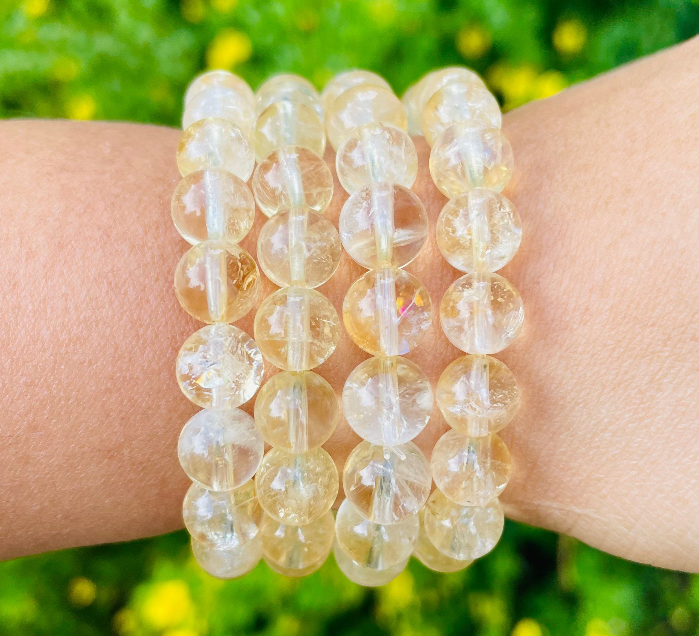 Natural Citrine Crystal Bracelet: Round Bead Gemstone Jewelry