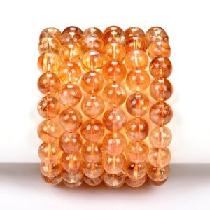 Natural Citrine Gemstone Round Bracelet 8mm 10mm 7.5 Inch Strand (s21)