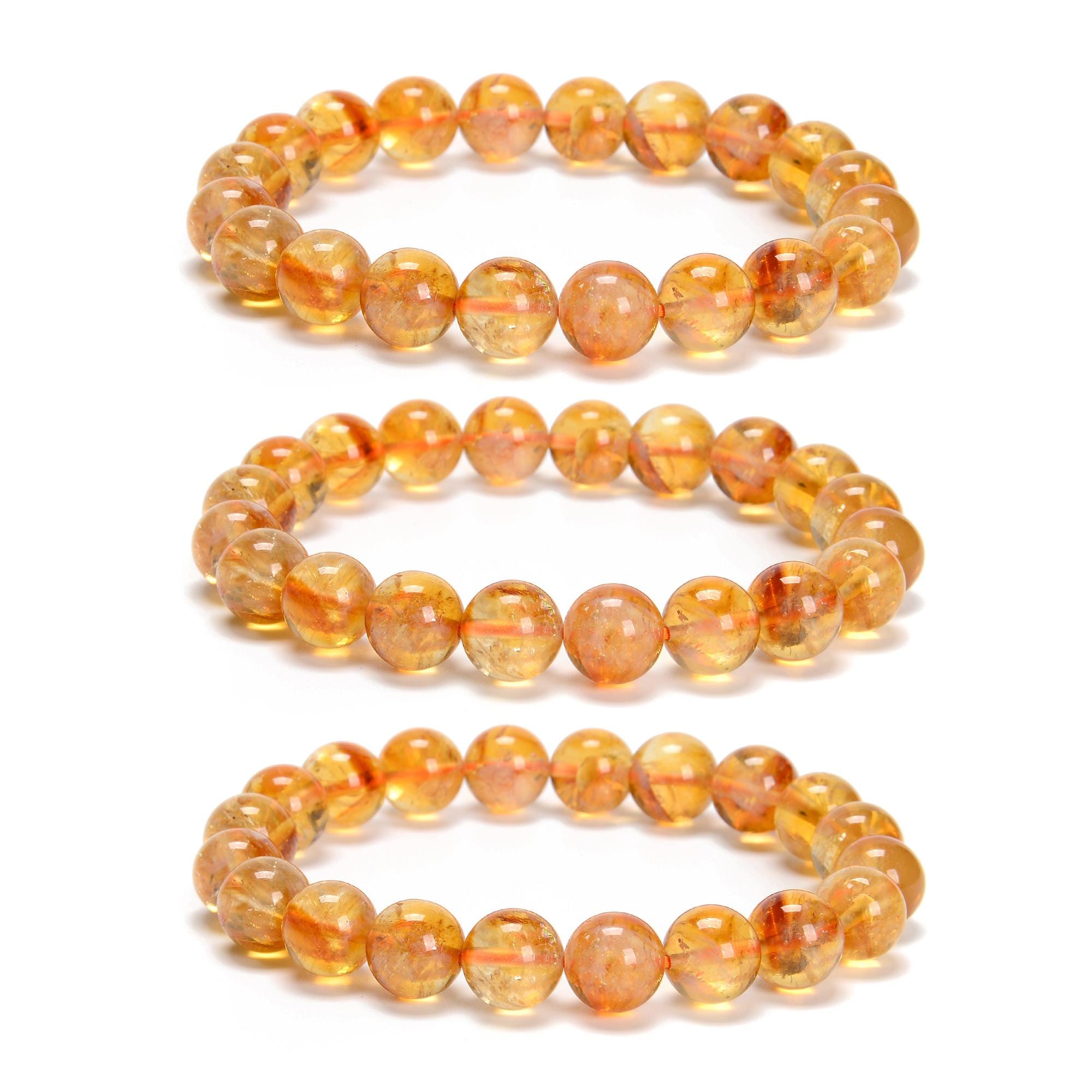 Natural Citrine Smooth Round Beaded Bracelet Size 10mm 7.5'' Length 3 Pcs/set