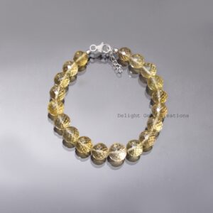 Natural Yellow Citrine Beaded bracelet-9.5mm-10mm Faceted Round Gemstone Bracelet-Crystal Bracelet-Sparkling Chunky AAA Citrine Jewelry