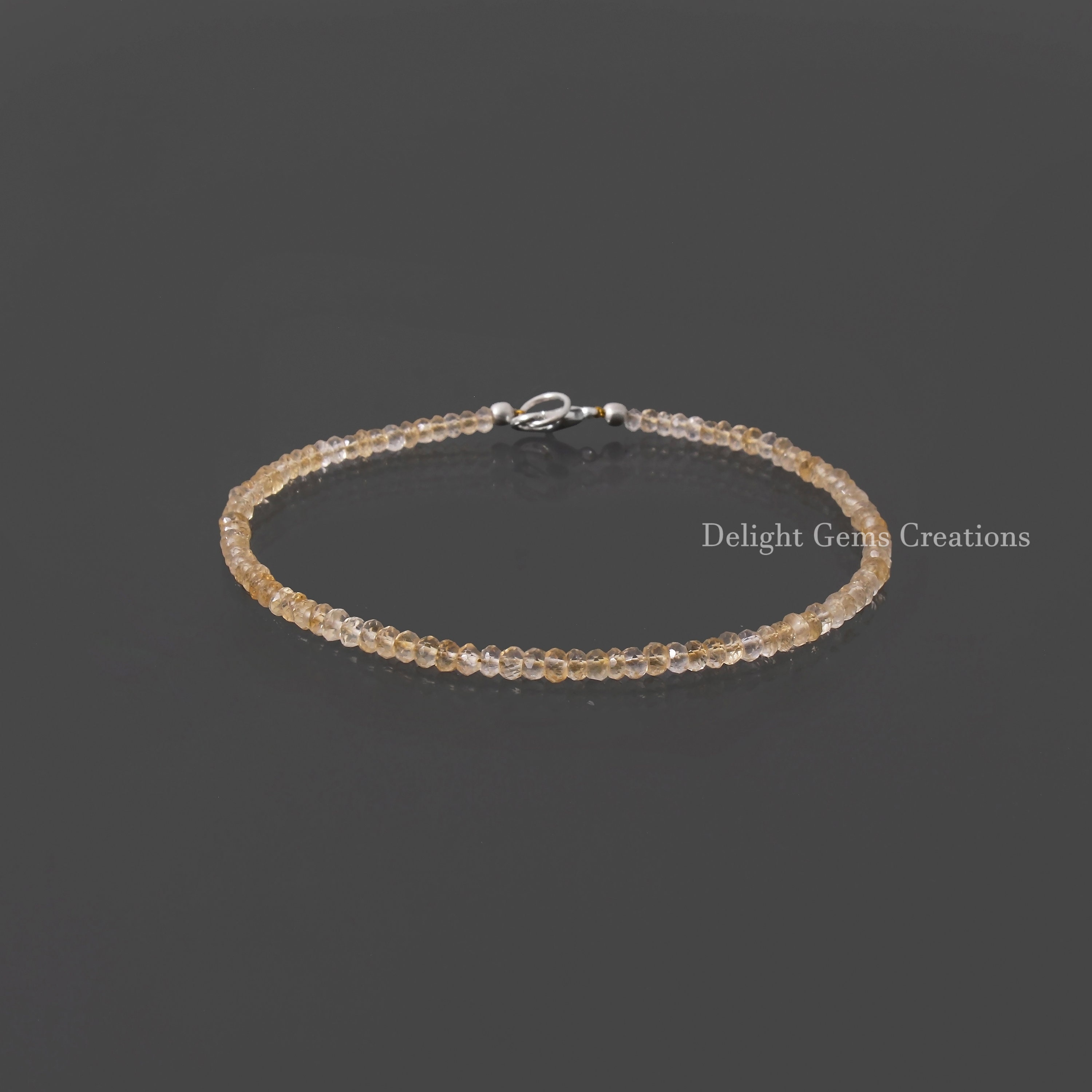 Natural Yellow Citrine Beaded Bracelet, Faceted Rondelle Gemstone