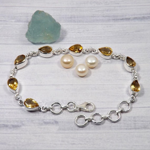 Citrine Pear Bracelet: 925 Sterling Silver Gemstone Jewelry