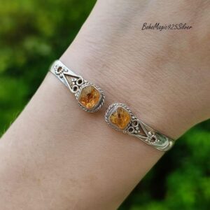 Raw Citrine Bangle, Handmade Sterling Silver Cuff Bracelet