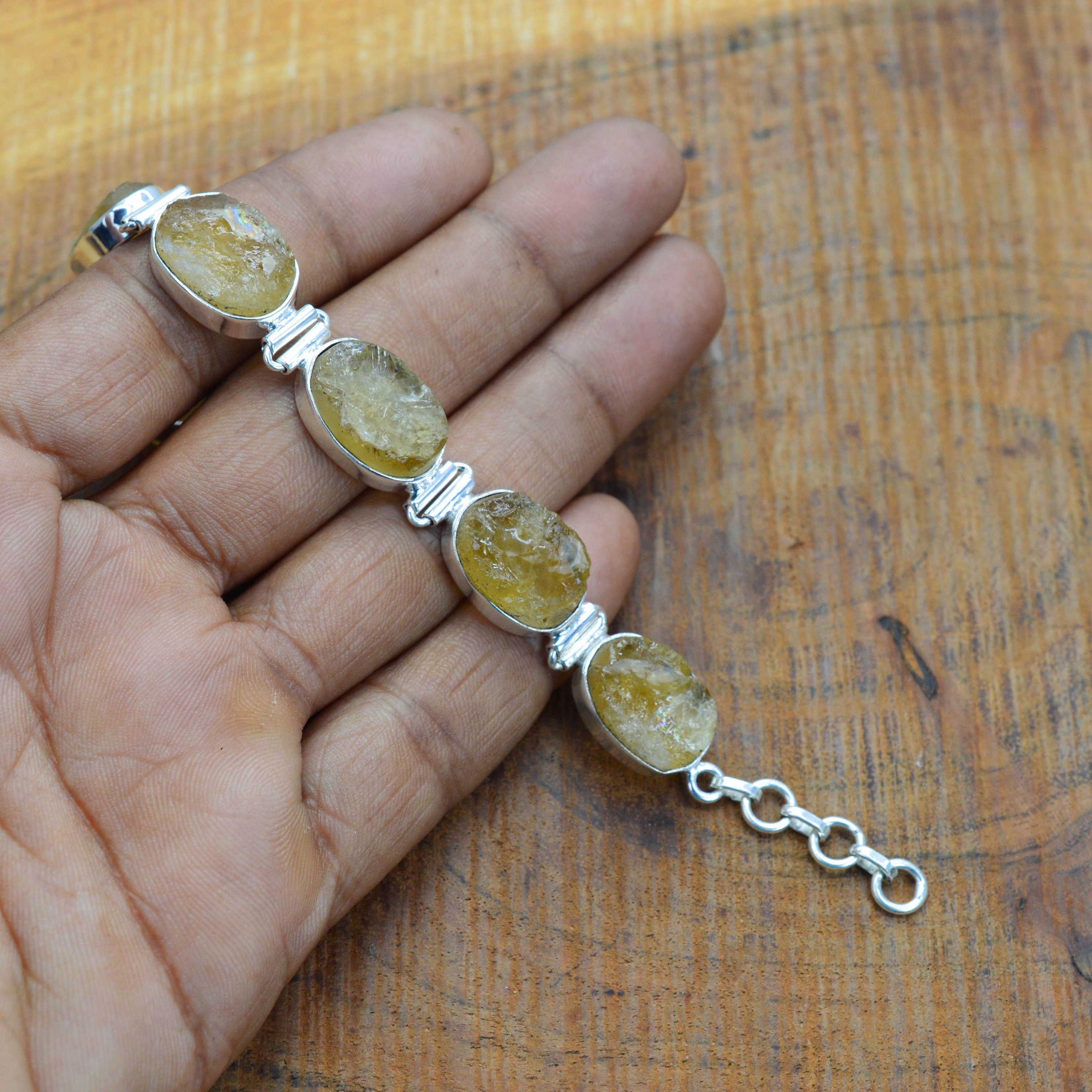 Rough Citrine Sterling Silver Bracelet: Handmade Gemstone Jewelry