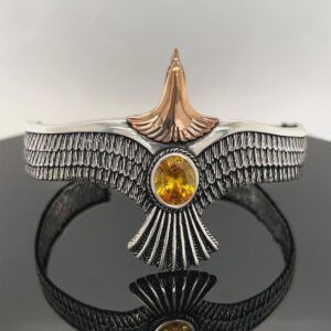 Sterling Silver Eagle Cuff Bracelet: Citrine Stone Bangle