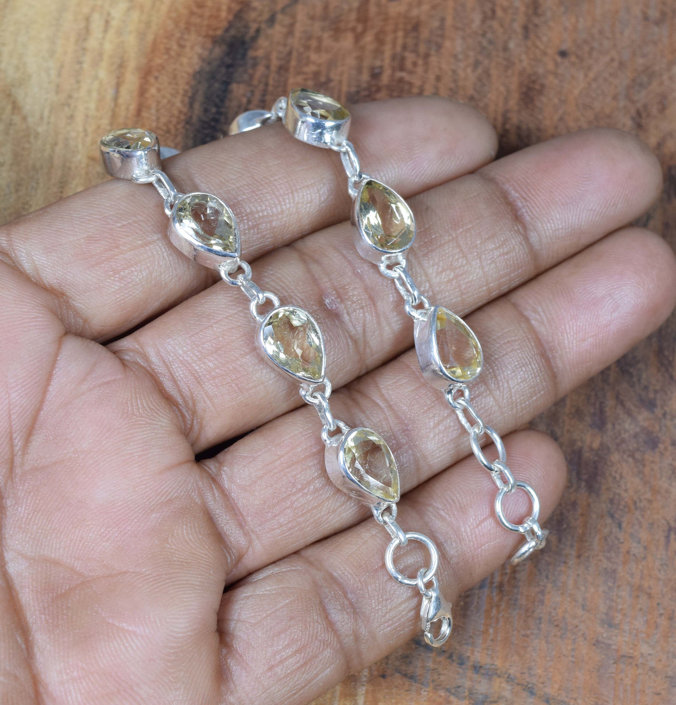 Citrine Sterling Silver Bracelet: Pear Gemstone, Adjustable, November Birthstone