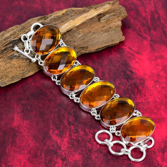 Yellow Citrine Bracelet, 925 Solid Sterling Silver Gemstone Bracelet, Citrine Bracelet, November Birthstone, Bracelet For Women-men