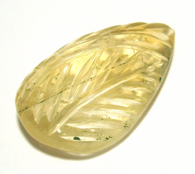 13 Carats Citrine Cabochon Carved Tropical Leaf Perfect For Wire Wrapping - Yellow Brazilian - Abundance Wealth - Poker Card Protector