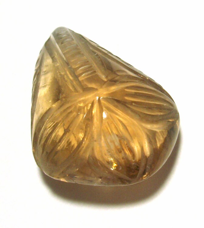 15.5 Carats Citrine Cabochon - Carved Tropical Leaf Perfect For Wire Wrapping - Yellow 3d Brazilian - Poker Card Protector -wealth Abundance