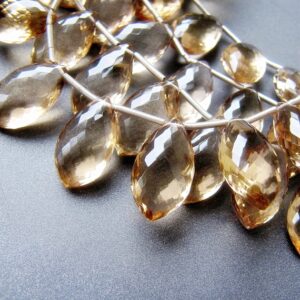 Champagne citrine spiky flat pear drops • 16x9.25mm • Pairs available • AAA micro faceted • Sparkling pale golden honey