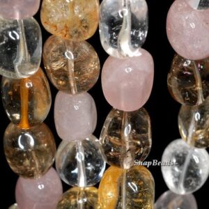 18x14-14x14mm Citrine Rose Smoky Rock Crystal Mix Quartz Gemstone Nugget Loose Beads 7.5 Inch Half Strand (90144025-b37-571)