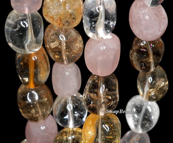 18x14-14x14mm Citrine Rose Smoky Rock Crystal Mix Quartz Gemstone Nugget Loose Beads 7.5 Inch Half Strand (90144025-b37-571)