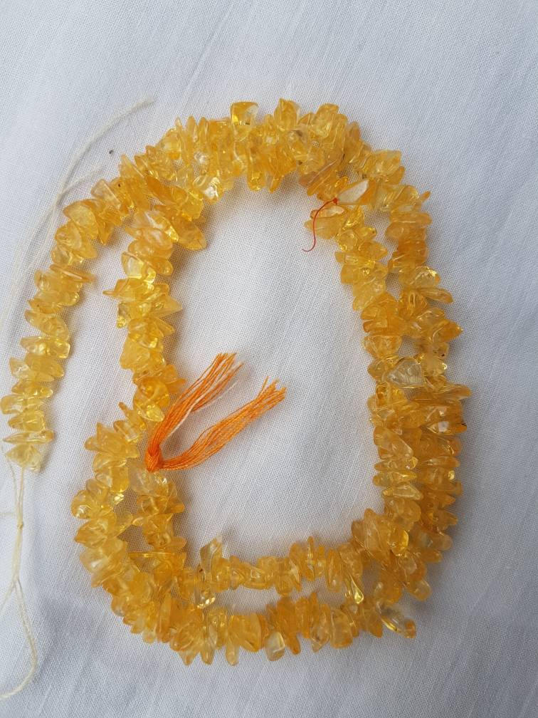 5 Strands Of Citrine Samll Chips ( Dyed/ Heated) 18" Gem Grade Each