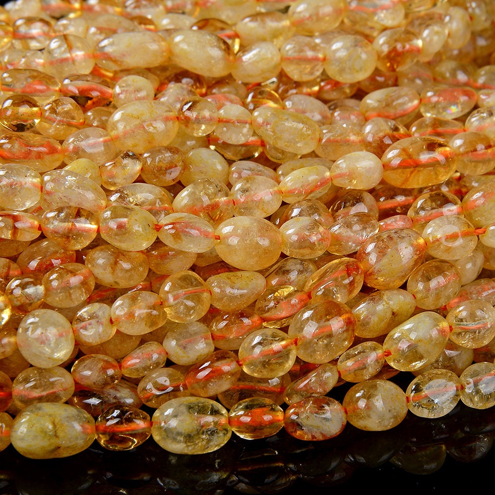 6-8mm Natural Citrine Yellow Gemstone Pebble Nugget Loose Beads (d183)