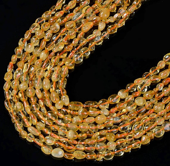 6-8mm Natural Citrine Gemstone Pebble Nugget Loose Beads Bulk Lot 1,2,6,12 And 50 (d183)