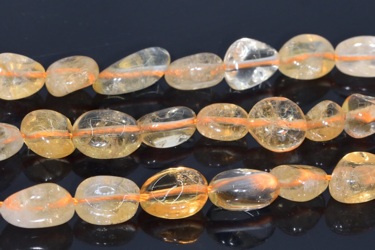 7-9mm Citrine Beads Pebble Nugget Grade A Genuine Natural Gemstone Beads 15.5"/7.5" Bulk Lot Options (108425)