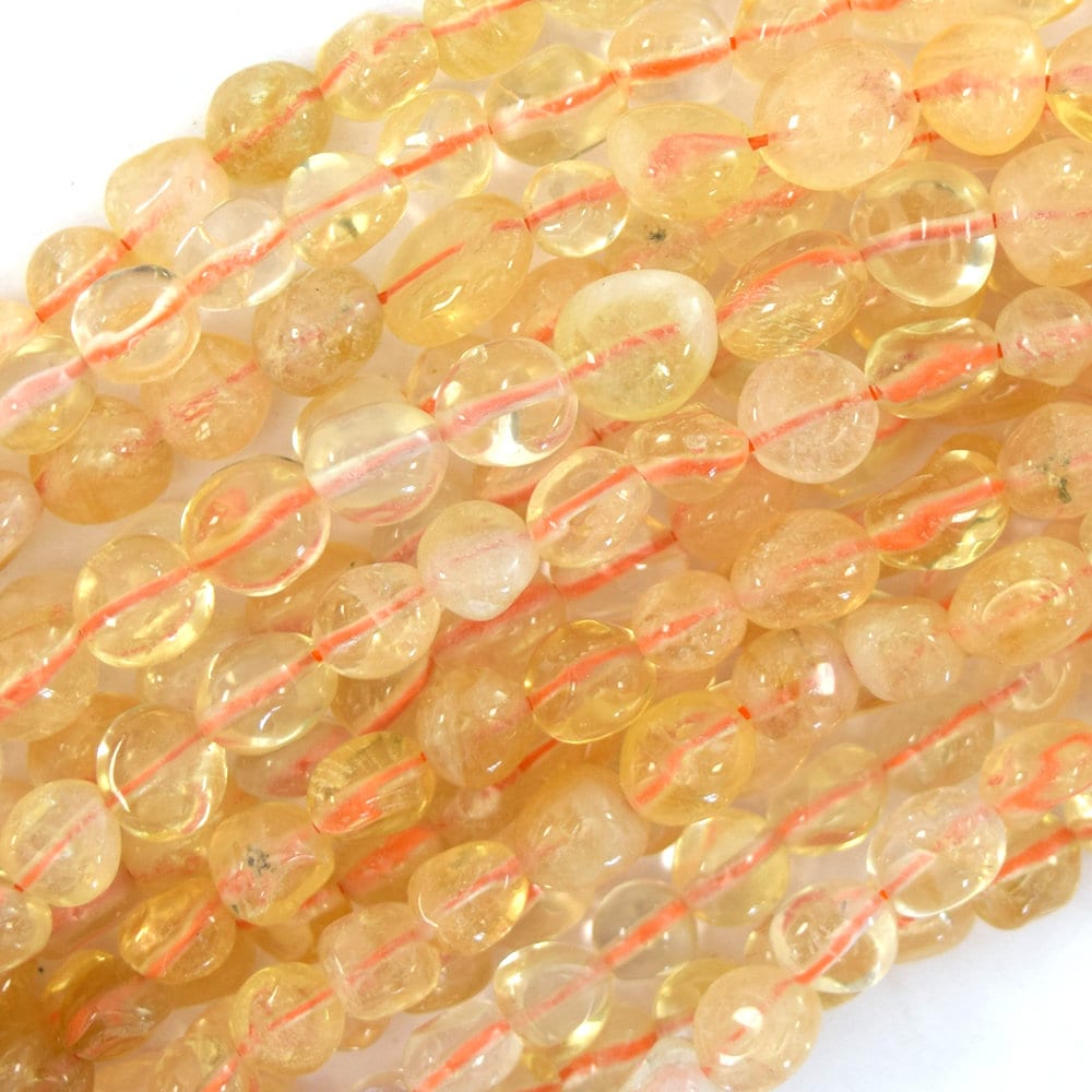 Natural Yellow Citrine Pebble Nugget Beads 15.5" Strand 6mm - 8mm, 8mm - 10mm S1