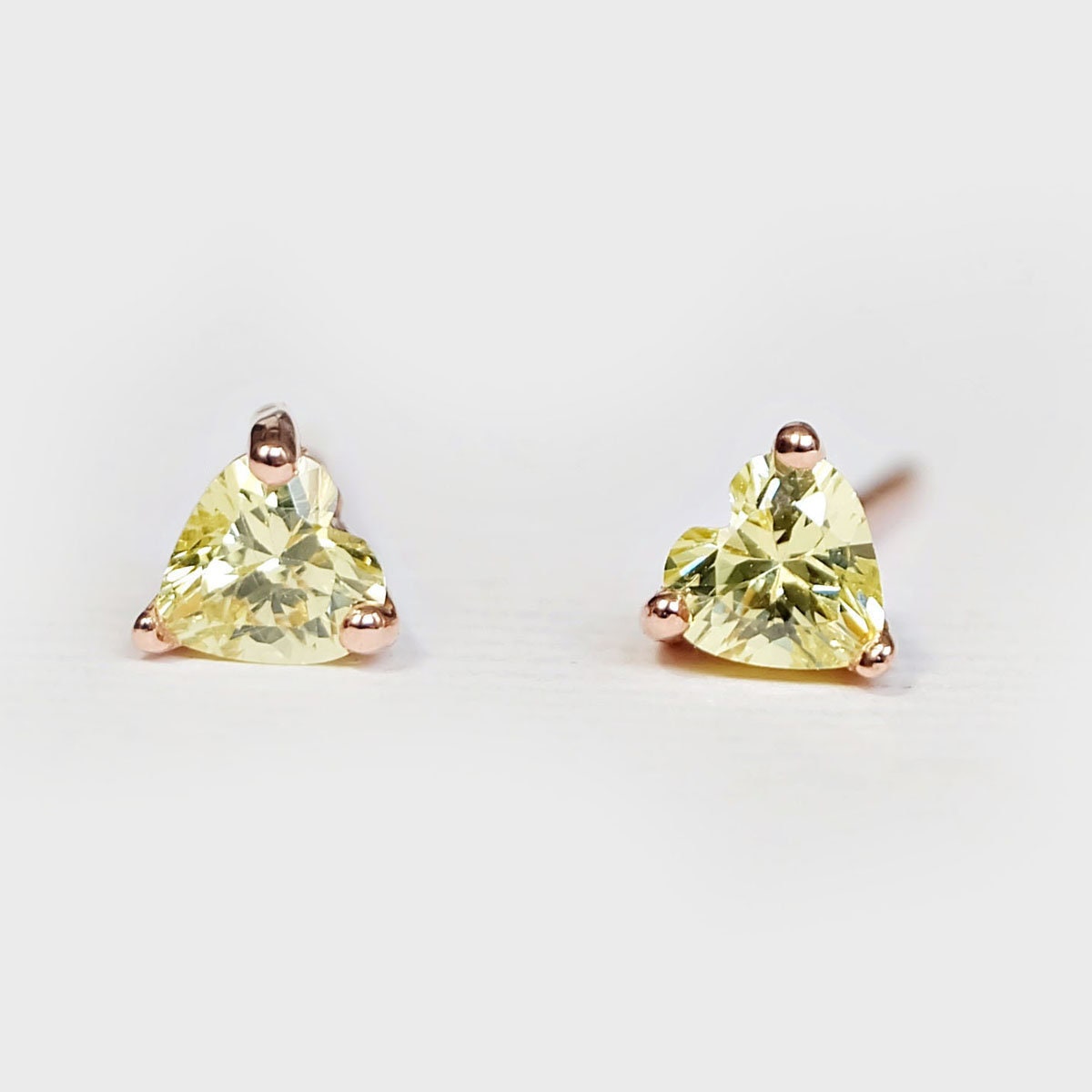 14k Gold Heart Citrine Stud Earrings, Dainty Gemstone Studs, Yellow Citrine Earrings, Minimalist Jewelry Gift For Her
