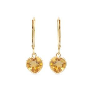 14K GOLD citrine hearts, genuine citrine hoop earrings [EECM3004], citrine 14K gold Earrings, gold hearts with citrine, 14K gold *G