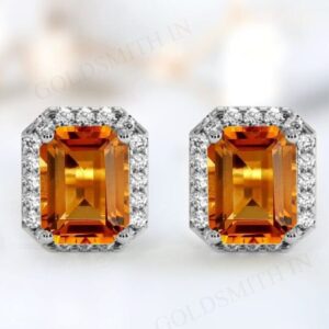 14k Gold Maderia Citrine Earrings For Women Art Deco Stud Earrings Rose Gold Earrings 925 Sterling Silver Maderia Citrine Engagement Earring