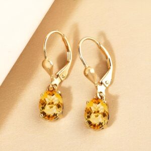 14K Gold Oval Citrine Leverback Earrings, Anniversary Gift