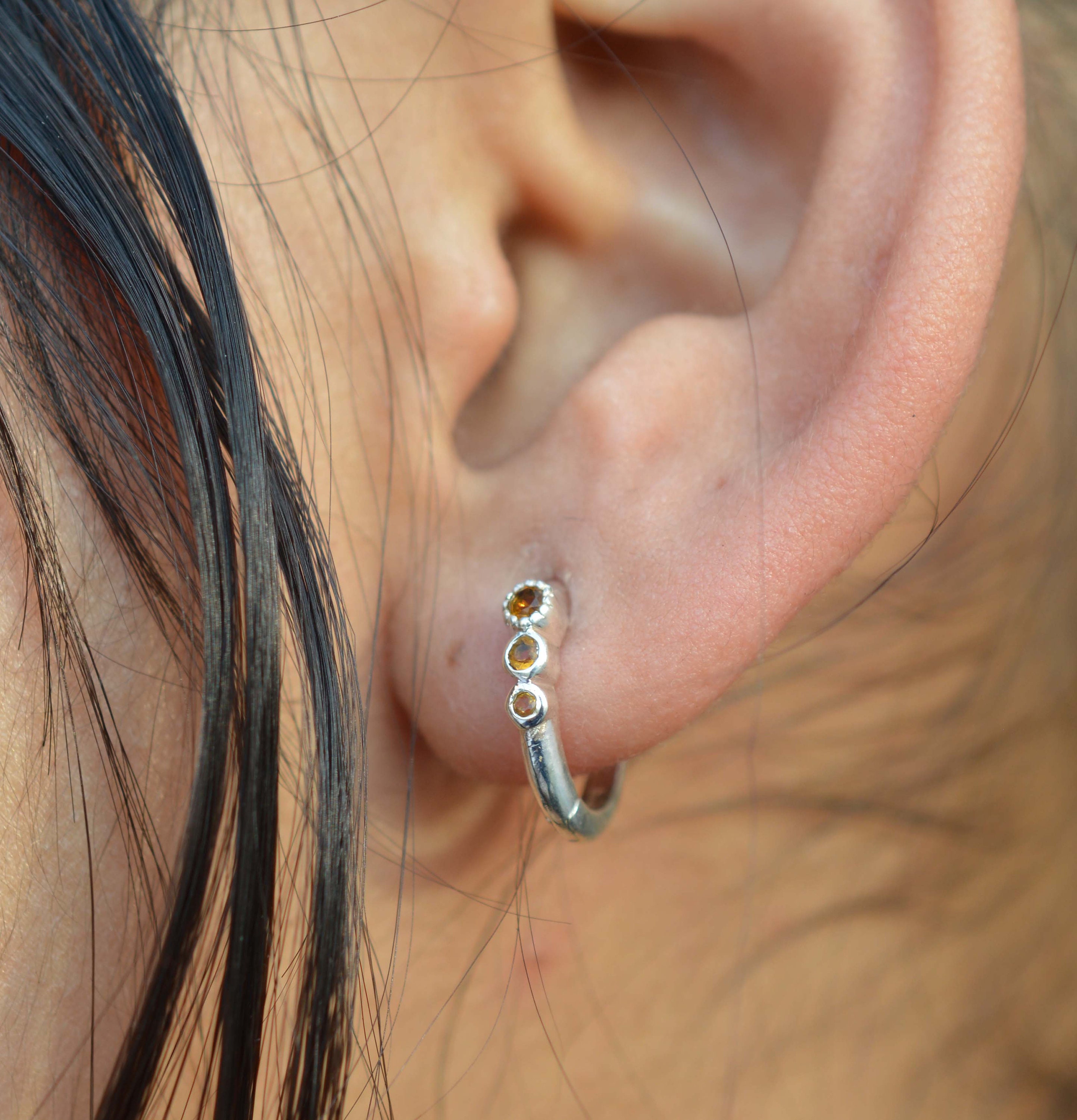 Citrine 925 Sterling Silver Hoop Earrings