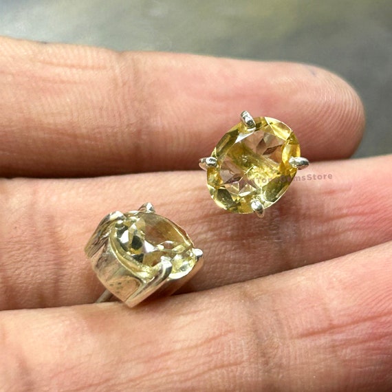 Aaa Golden Citrine Stud Earrings: 925 Sterling Silver, Handmade