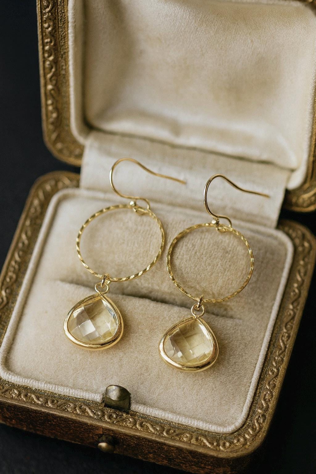 Citrine Crystal Gold Hoop Earrings,yellow Crystal Earrings,crystal Drop Earrings,birthstone Dangle Earrings,gift For Wife,gemstone Hoop Drop