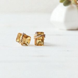Dainty Citrine Stud Earrings 14k Gold Fill | Tiny Yellow Gemstone Earrings | November Birthstone Jewelry,wire Wrapped Gemstone Post Earrings