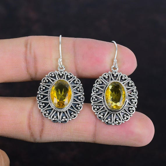 Faceted Citrine Earrings: Handmade 925 Sterling Silver Vintage Jewelry