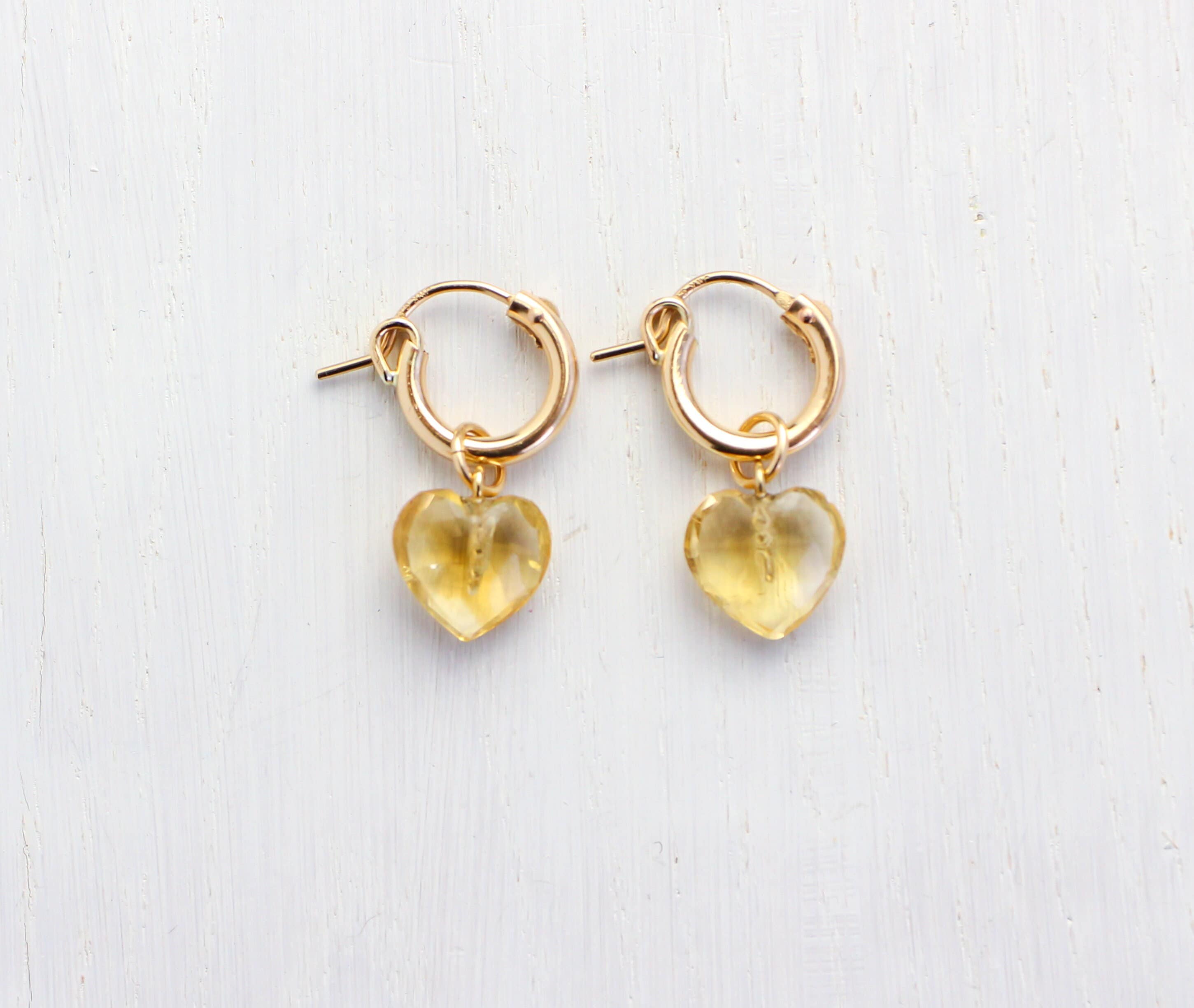 Genuine Citrine Heart Earrings, Birthstone Hoop Earrings, Citrine Earrings Gold, Thick Gemstone Chunky Huggies, Scorpio Crystal Gift For Her Genuine Citrine Heart Earrings, Birthstone Hoop Earrings, Citrine Earrings Gold, Thick Gemstone Chunky Huggies, Scorpio Crystal Gift For Her