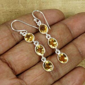 Handmade Citrine Earrings: 925 Sterling Silver, Faceted Gemstone
