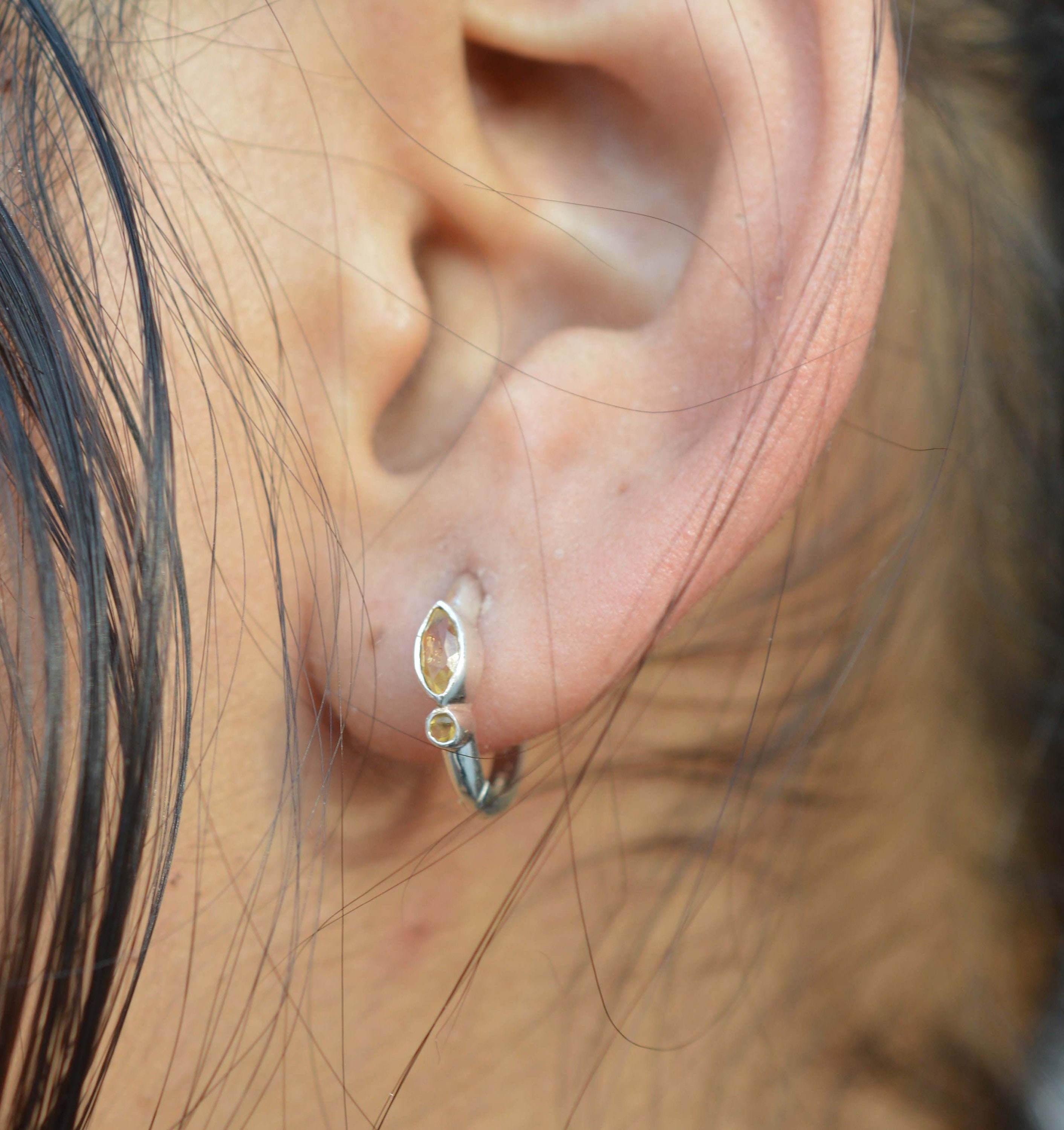 Handmade Citrine Hoop Earrings: 925 Sterling Silver Gemstone