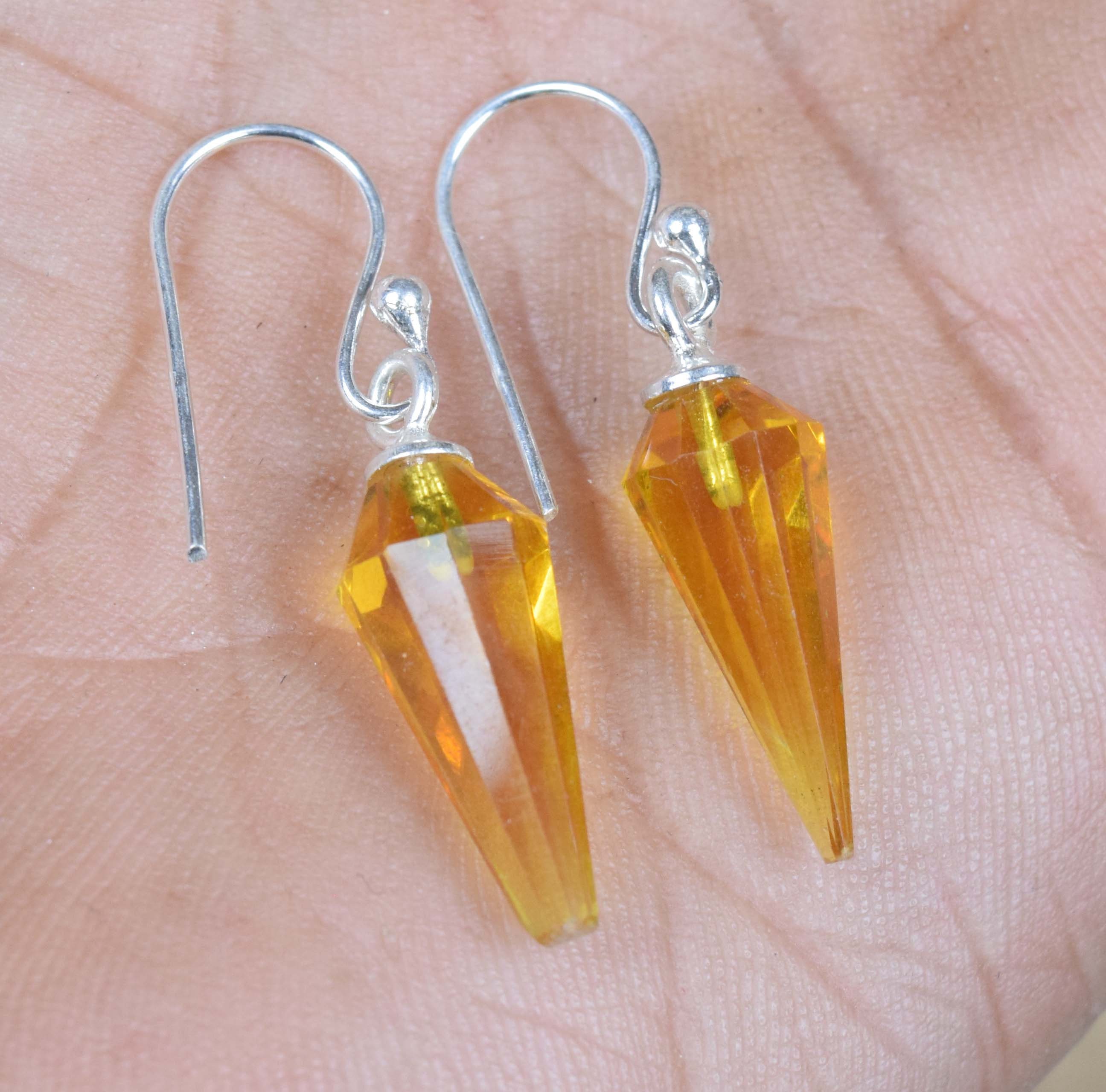 Handmade Citrine Quartz 925 Sterling Silver Drop Earrings - November Birthstone