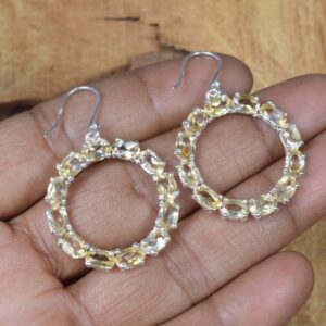 Handmade Citrine Sterling Silver Hook Earrings: Faceted Gemstone