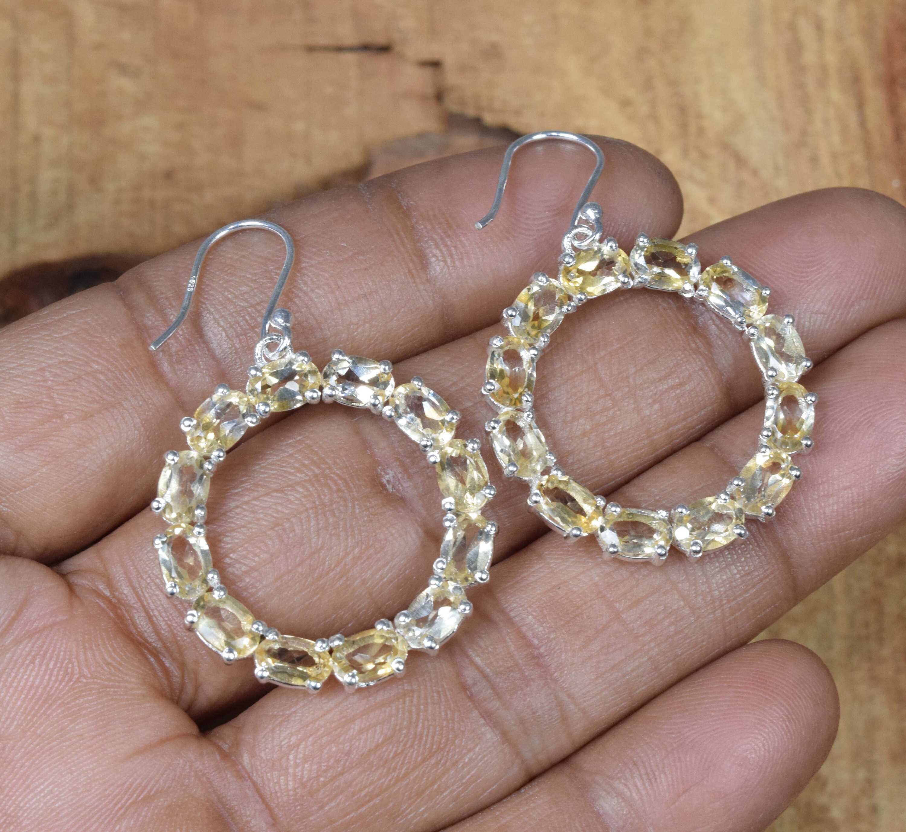 Handmade Citrine Sterling Silver Hook Earrings: Faceted Gemstone
