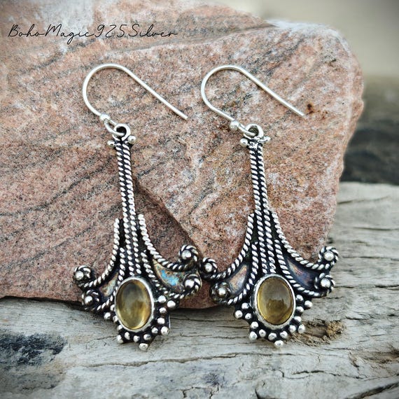Handmade Citrine Sterling Silver Earrings: Gemstone Dangle Jewelry Handmade Citrine Sterling Silver Earrings: Gemstone Dangle Jewelry