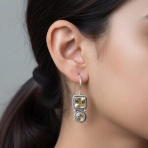 Handmade Yellow Citrine Sterling Silver Hook Earrings