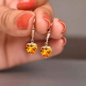Heart Shape Citrine Earrings, Women Dangle Earring, Leverback Earing, Bridal Jewelry, Anniversary Gifts Heart Shape Citrine Earrings, Women Dangle Earring, Leverback Earing, Bridal Jewelry, Anniversary Gifts