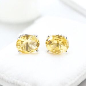 Natural Citrine Sterling Silver Stud Earrings, November Birthstone