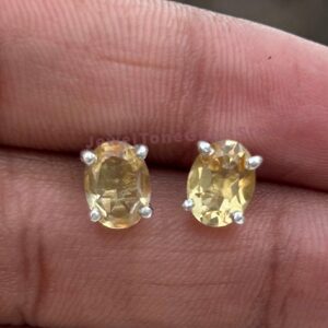 Natural Citrine Stud Earrings: 925 Sterling Silver, Boho Jewelry