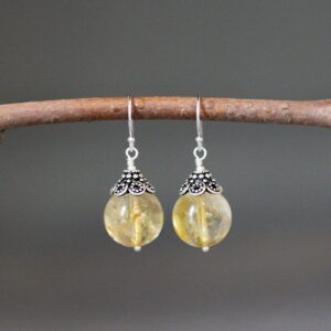 Natural Citrine Earrings - Yellow Gemstone Earrings - Silver Wire Wrapped Earrings - Bali Silver Earrings - Statement Jewelry