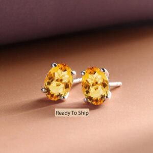 Oval Citrine Stud Earrings, 14K Gold, Bridal Anniversary Gift