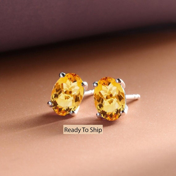 Oval Citrine Stud Earrings, 14k Gold, Bridal Anniversary Gift