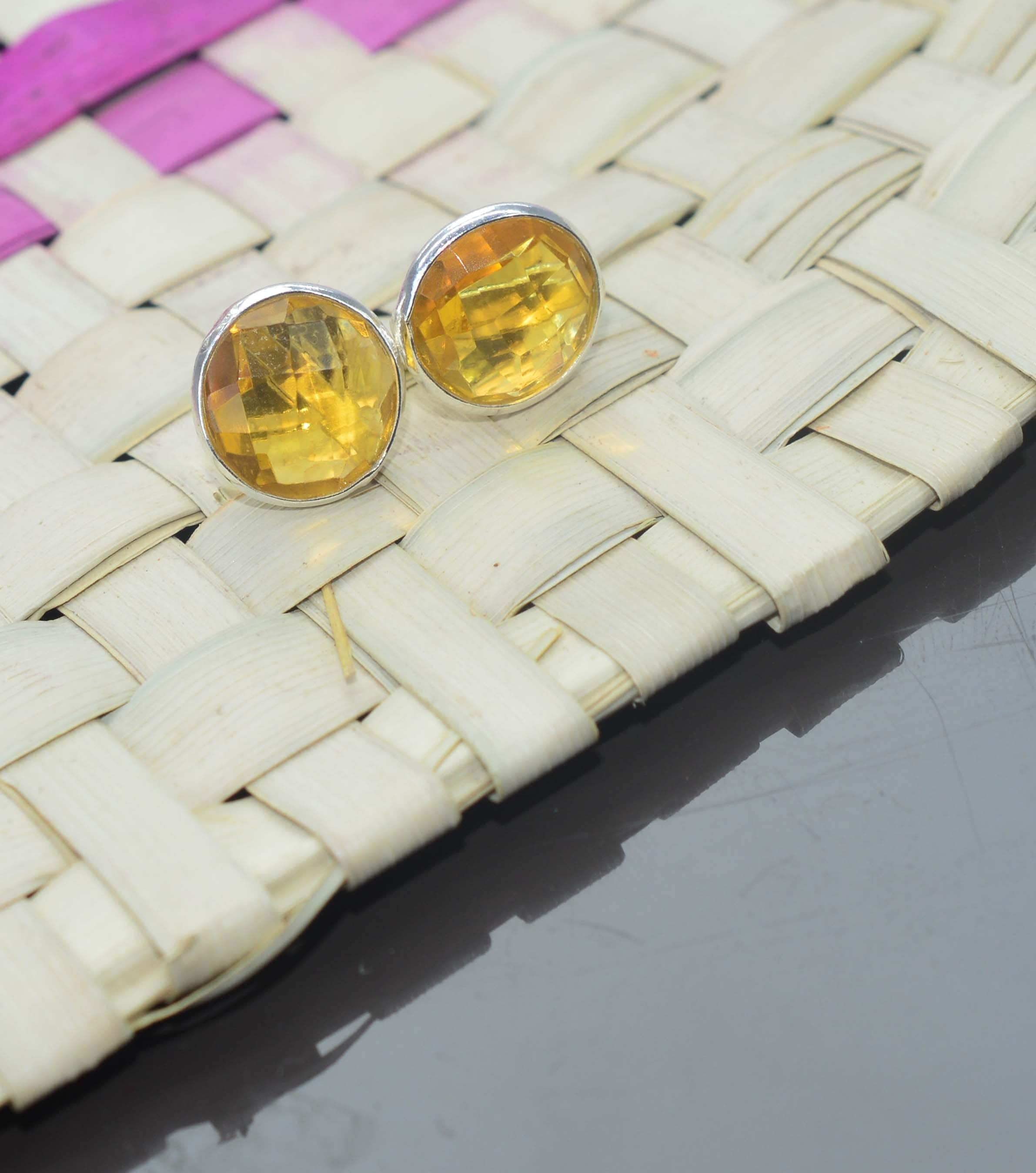 Citrine Quartz Stud Earrings: Round 925 Sterling Silver, 10mm Citrine Quartz Stud Earrings: Round 925 Sterling Silver, 10mm