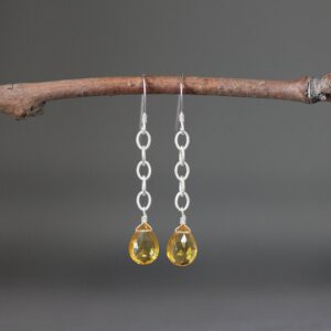 Citrine Quartz Earrings - Yellow Gemstone Earrings - Gemstone And Silver Earrings - Silver Chain Earrings - Long Dangle Earrings