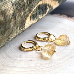 Raw Citrine Earrings, Crystal Hoop Earrings, Birthstone Huggies, Citrine Jewelry, Dainty Hoops, november Birthstone, Scorpio Sagittarius Gift